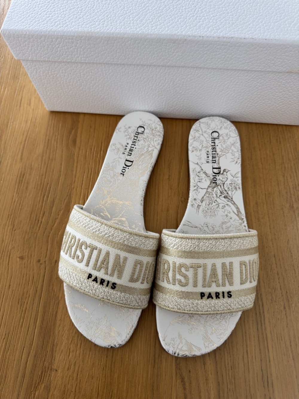 Dior Beige Canvas Logo Slip-On Mules - Picture 4 of 6